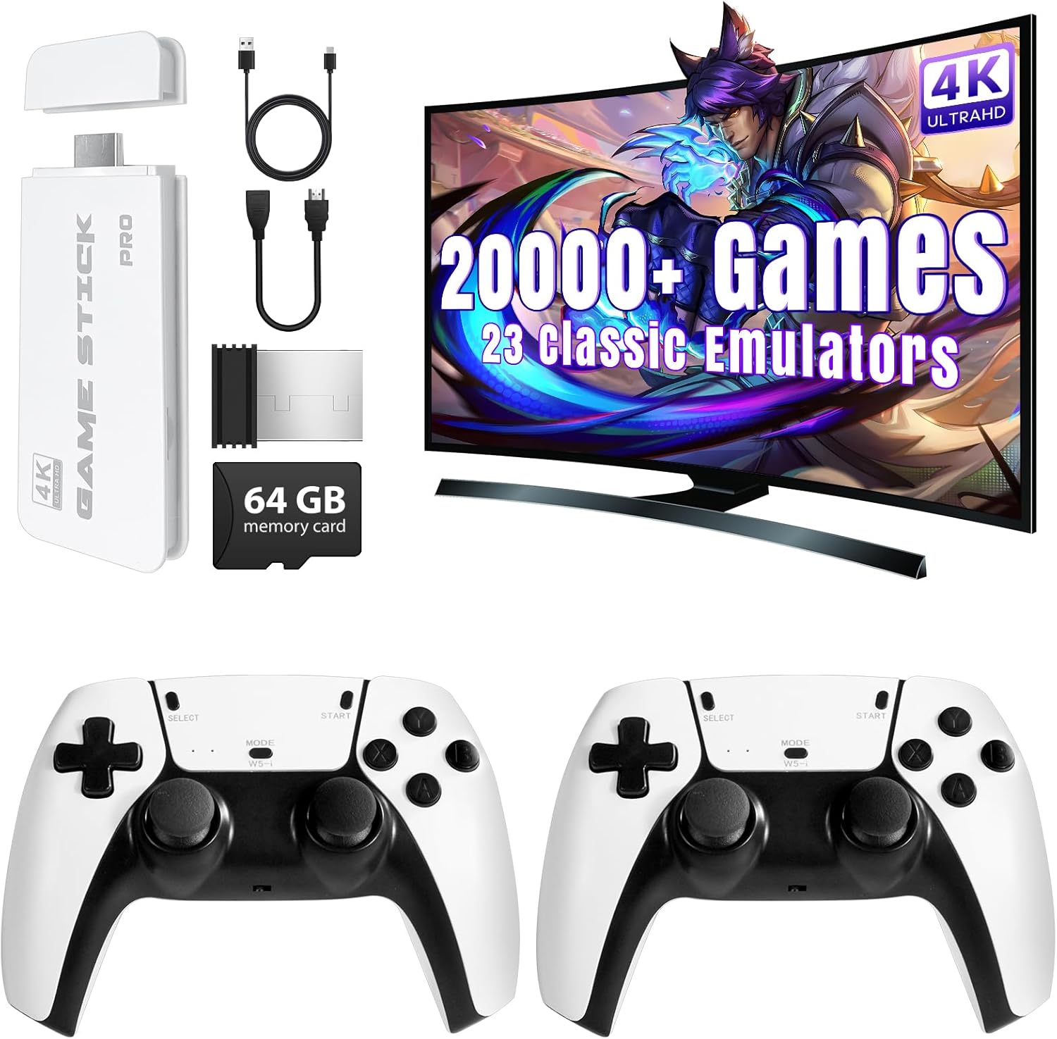 Retro Game Stick, Retro Gaming Console with 20000+ Classic Video Games, 23 Emulators, 64G Storage, 4K HDMI Output and 2.4GHz Wireless Controller, Plug and Play Video Games for TV, Gifts for All Age
