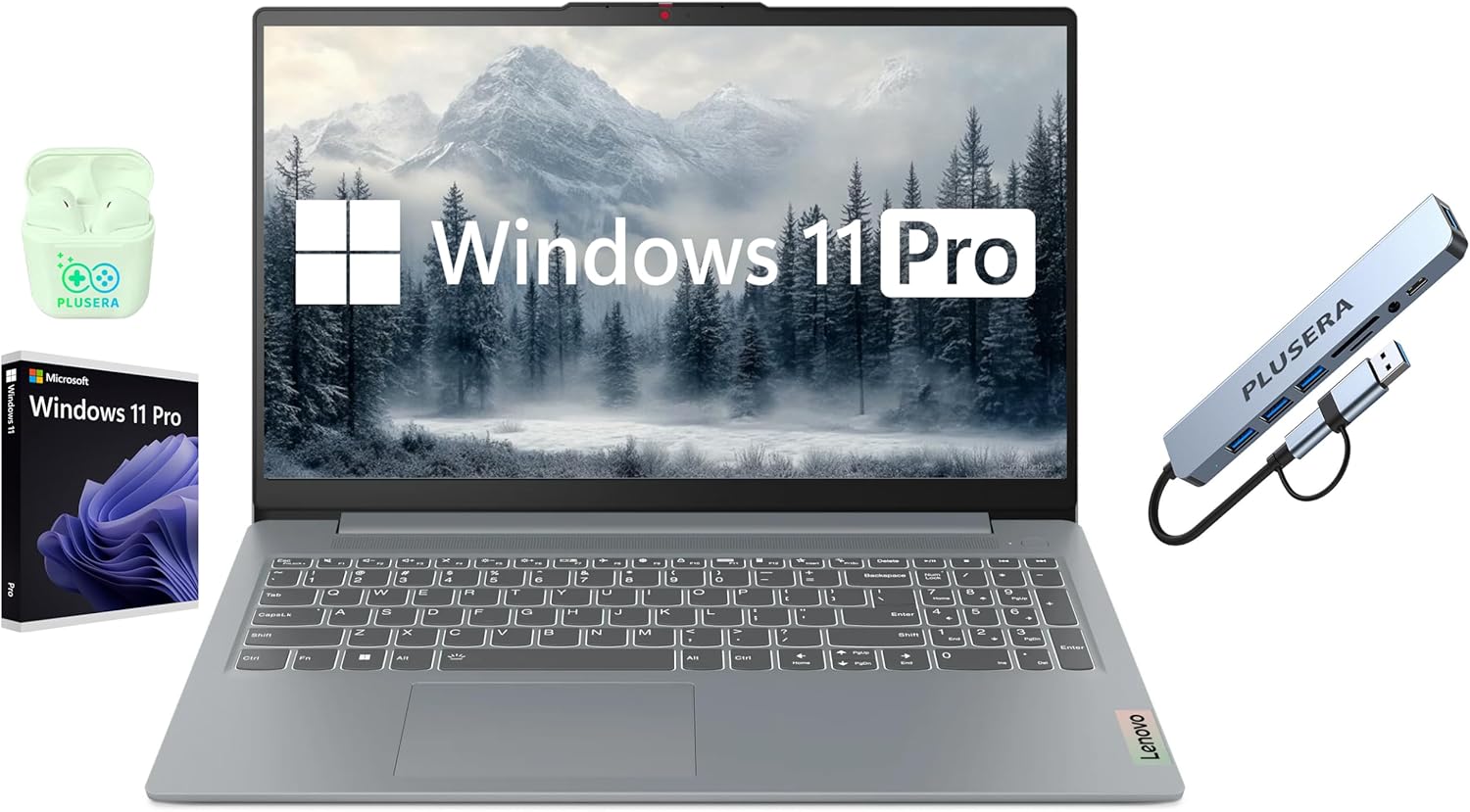 Lenovo IdeaPad 15.6″ FHD Business & Student Laptop Computer, 8GB RAM 512GB Storage (256GB SSD+256GB Docking Station Set), 8-Cores Intel Core i3, Windows 11 Pro, PLUSERA Earphones, Grey