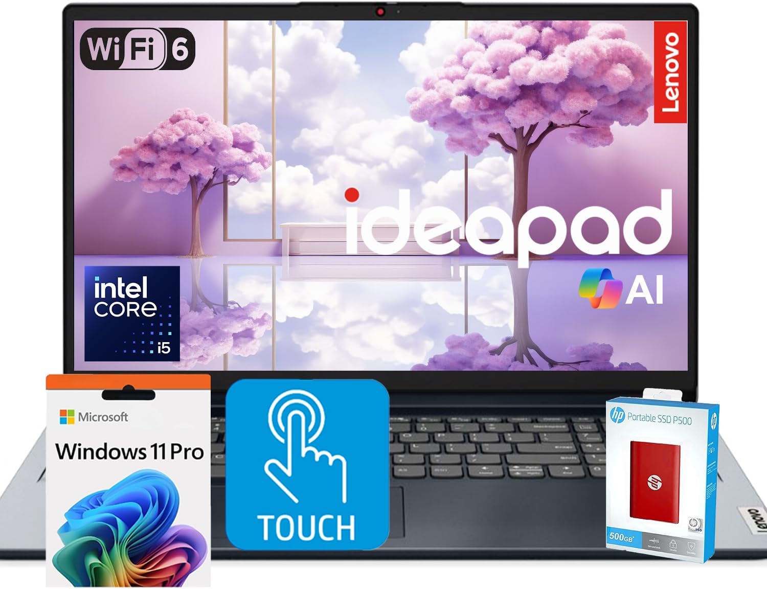 Lenovo IdeaPad Premium Series Laptop • 15.6 FHD Touchscreen • Intel Core i5 10-Core Processor • 40GB RAM • 1TB SSD (512GB PCIe SSD withHP P500 512GB Portable SSD) • Copilot & AI Ready • Windows 11 Pro