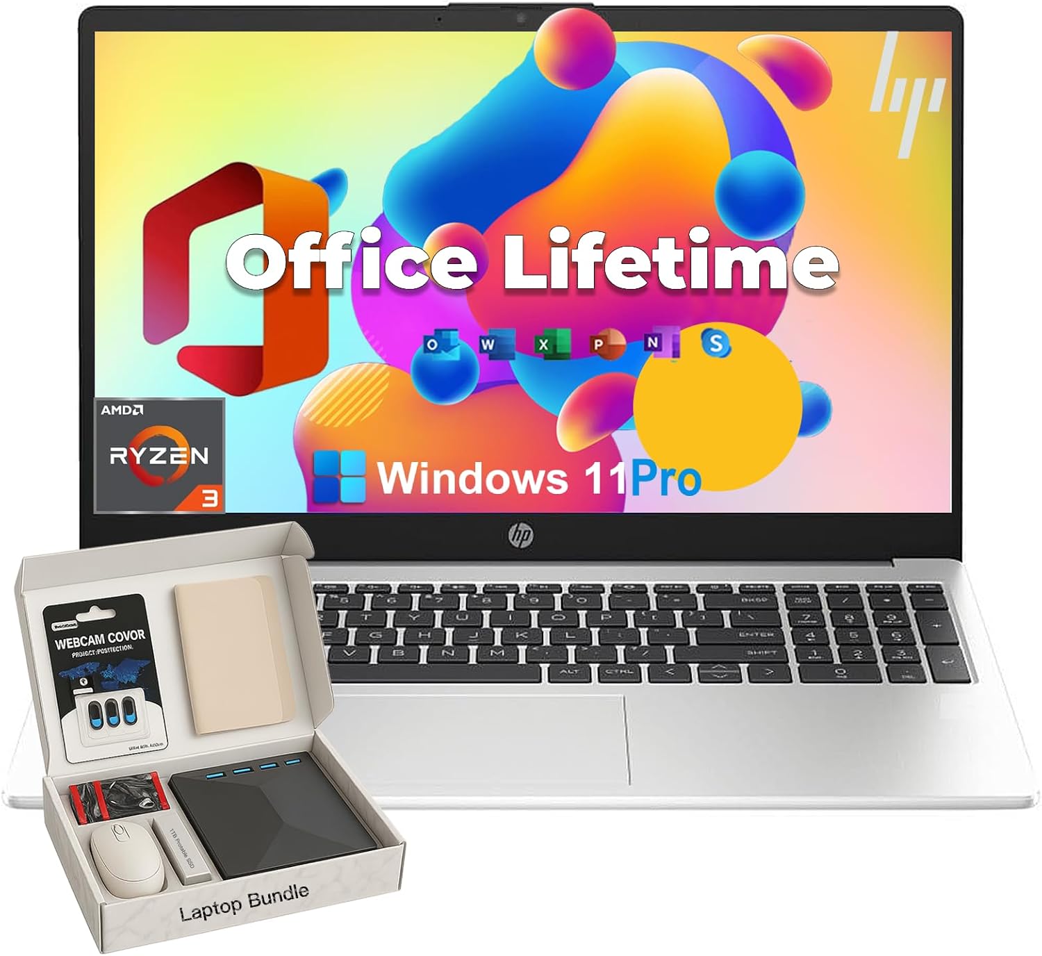 HP 255-G10 Business Laptop Computer – w/Office Lifetime • 15.6″ Full HD • Ryzen 3 7330U (up to 4.3 GHz) • Wi-Fi 6 -Windows 11 Pro, for Person Use or Work, Silver(64GB RAM, 2TB SSD)