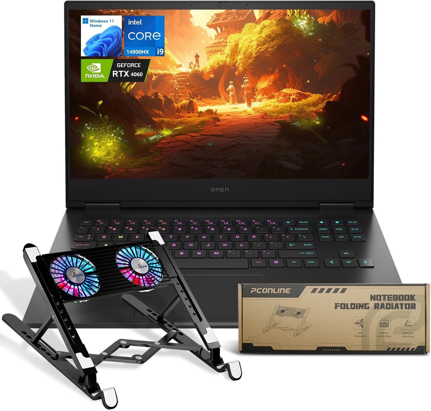 HP OMEN VR-Ready Gaming Laptop, 16.1″ FHD 165Hz IPS Display, Intel i9-14900HX, NVIDIA GeForce RTX 4060, 64GB DDR5, 1TB SSD, RGB Backlit, Wi-Fi 7, Bundle with PCO Notebook Folding Radiator, Cooler