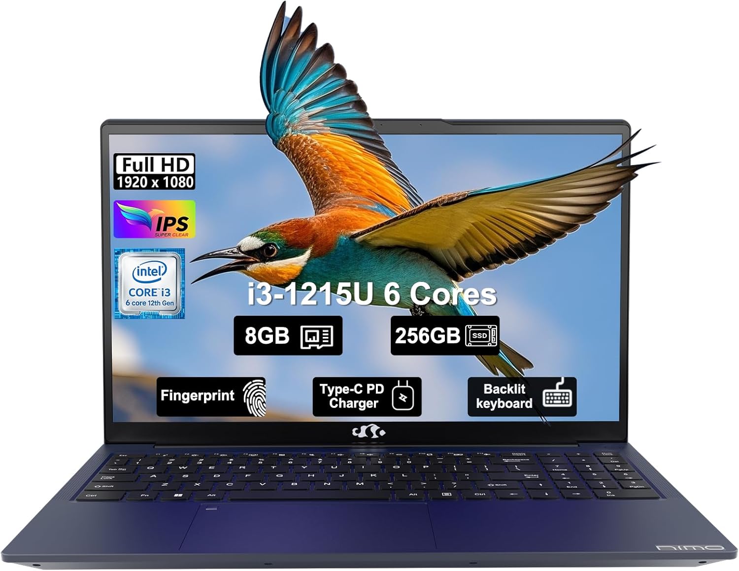 NIMO 15.6″ IPS FHD-Business-Laptop, Intel 6 Core i3-1215U 8GB RAM 256GB SSD (Beat i5-1135G7, Up to 4.4GHz) Computer with Backlit Keyboard Fingerprint 65W Type C Wi-Fi 6 Numpad Win 11