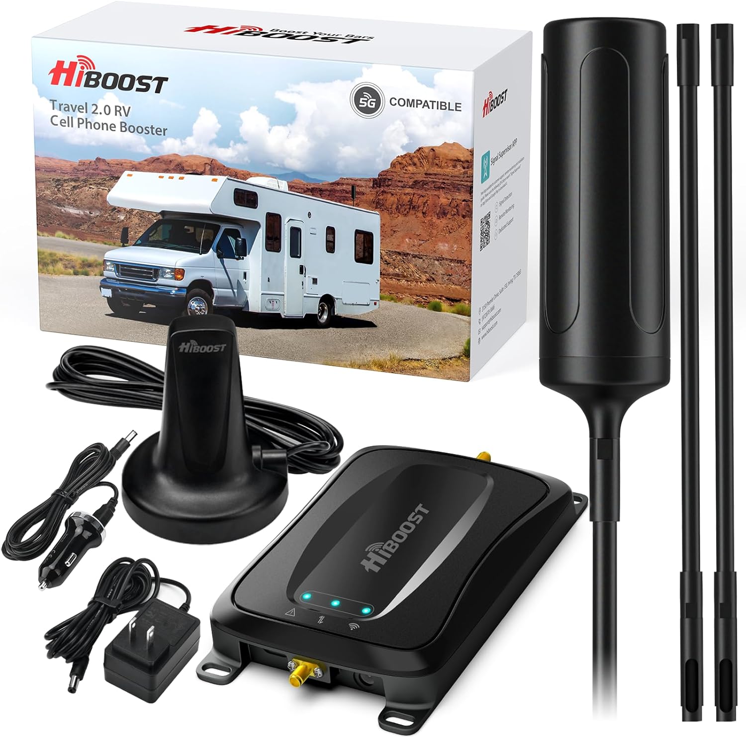 RV Cell Phone Signal Booster|Travel 2.0 RV Booster Kit | Boost 4G & 5G LTE| for All U.S. Carriers-Verizon T-Mobile AT&T and More, RV Camper Camping Cell Signal Booster FCC Approved