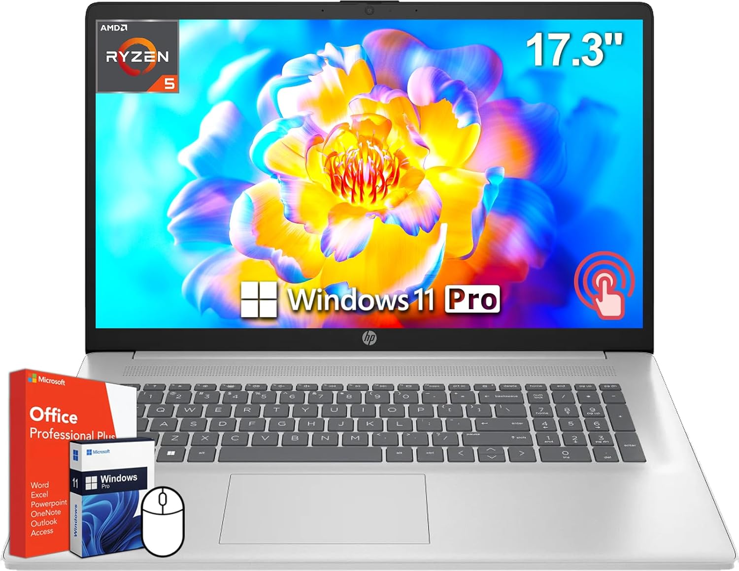 HP 17 inch Touchscreen Laptop, Microsoft Office Lifetime License & Windows 11 Pro, AMD Ryzen 5 7530U Processor, 32 GB DDR4 RAM, 1 TB SSD, 17.3″ Touch HD+ Display, AMD Radeon Graphics, Anti-Glare