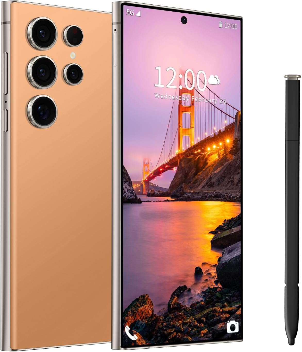 Huness I24 Ultra Unlocked Phone,Built in Pen The Phone,Smartphone Battery 6800mAh 6.8″ HD Screen,Android 13.0 6+256GB with 128GB Memory Card Cell Phone,5G/Face ID/Fingerprint Lock/GPS (Orange, 6+256)
