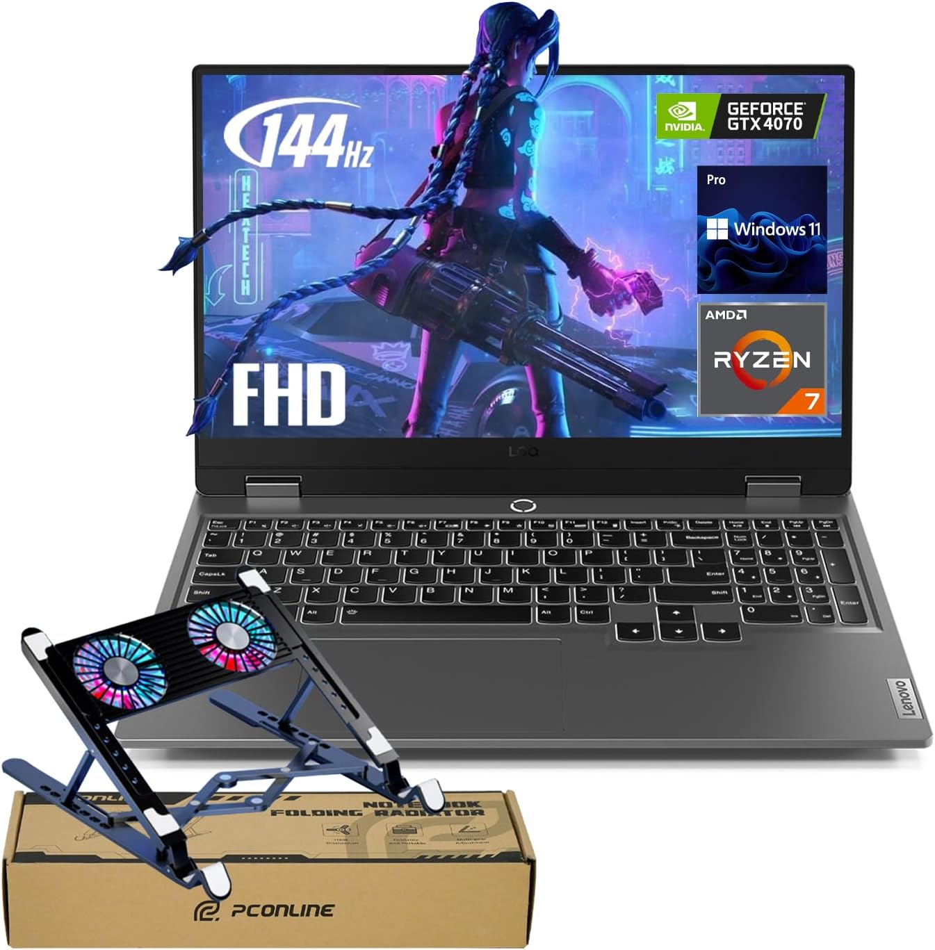 Lenovo LOQ Pro 15 AI Gaming Laptop with Copilot, 15.6″ FHD 144Hz, AMD Ryzen 7 7435HS, GeForce RTX 4070, 64GB DDR5 RAM, 1TB SSD, Backlit KB, Bundle with PCO Notebook Folding Radiator, Laptop Cooler