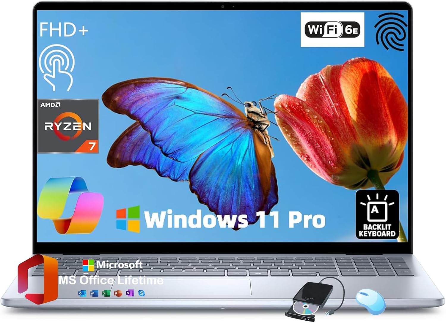 Dell Inspiron 16 Touchscreen Premium Laptop – 16″ FHD Display, AMD Ryzen 7-8840U, Backlit Keyboard, Fingerprint Reader, w/DVD Drive, Win11 Pro, Lifetime MS Office (32GB RAM DDR5| 1TB SSD)