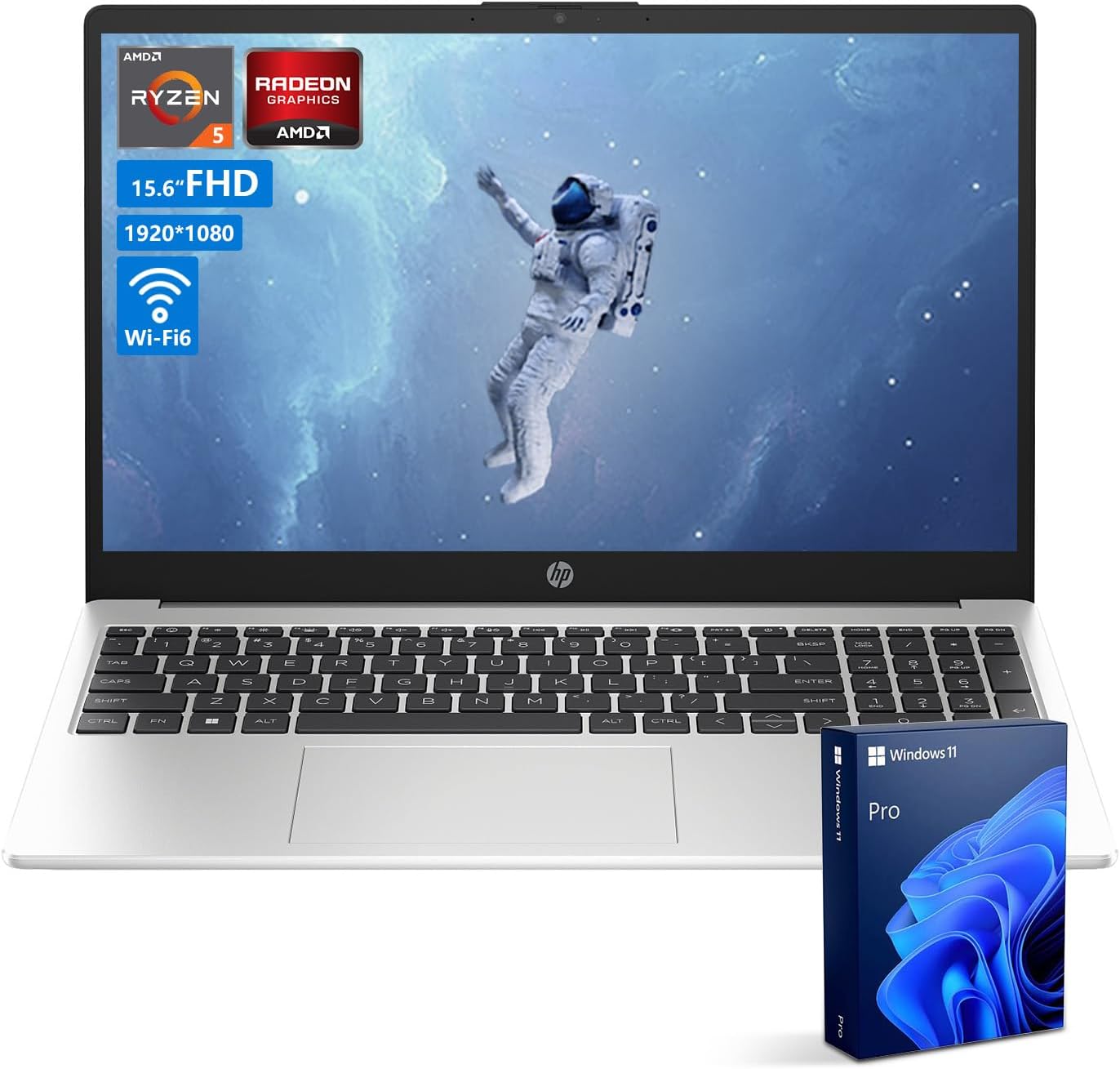 HP Essential 255 G10 Entry Business Laptop, 15.6″ FHD Anti-Glare Display, AMD Ryzen 5 7530U, Radeon Graphics, 16GB RAM, 512GB SSD, Wi-Fi 6, USB-C, HDMI, Webcam, Fast Charging, Windows 11 Pro, Silver