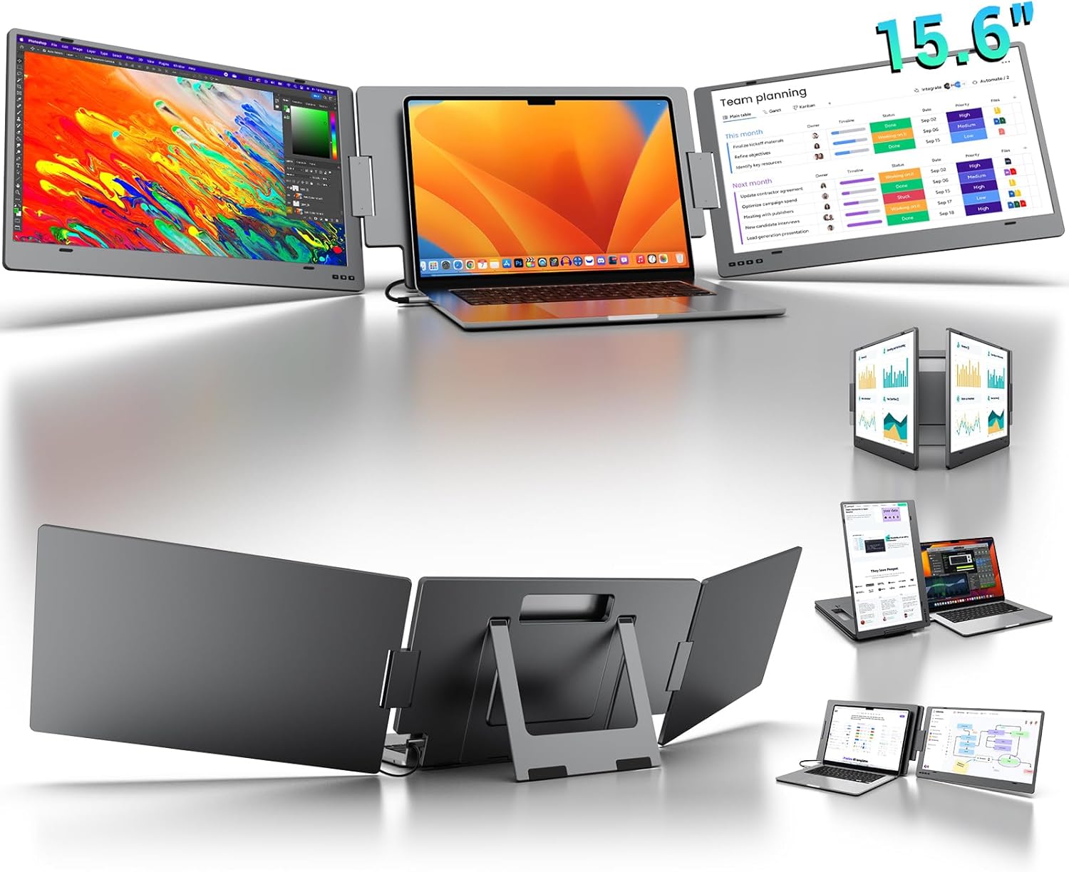 KYY Laptop Screen Extender, 15.6″ Monitor Extender with Type-C Plug&Play, 1080P FHD Portable Triple Monitor for Laptop with Alloy Dual Display fit 13″-17″, Portable Extended Screen for Mac/Wins/Chrome