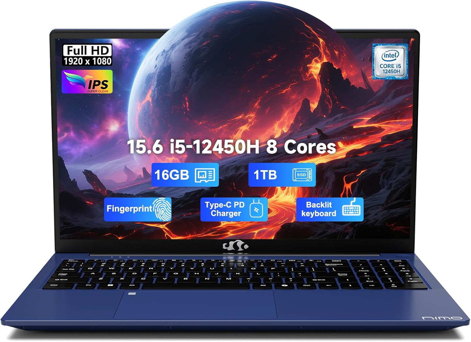NIMO 15.6″ FHD-IPS-Business-Laptop, 8 Cores Intel i5-12450H 16GB RAM 1TB SSD (Beat i7-11800H, Up to 4.4GHz) Backlit Keyboard Computer, 100W Type C Fingerprint WiFi 6 Numpad Win 11