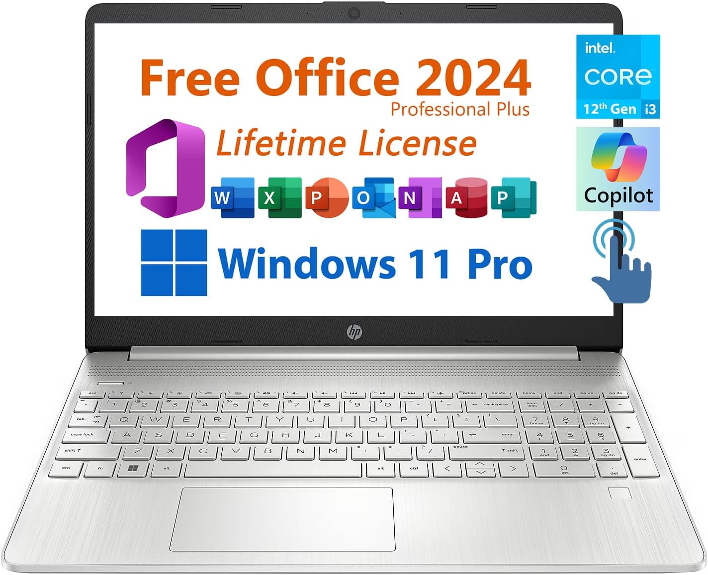 HP 15.6″ Business Laptop, Free Microsoft Office 2024 Lifetime License, Copilot AI Chat, HD Touchscreen Display, Intel 6-Core i3-1215U 4.4 GHz, 16GB RAM, 512GB SSD, Long Battery Life, Windows 11 Pro