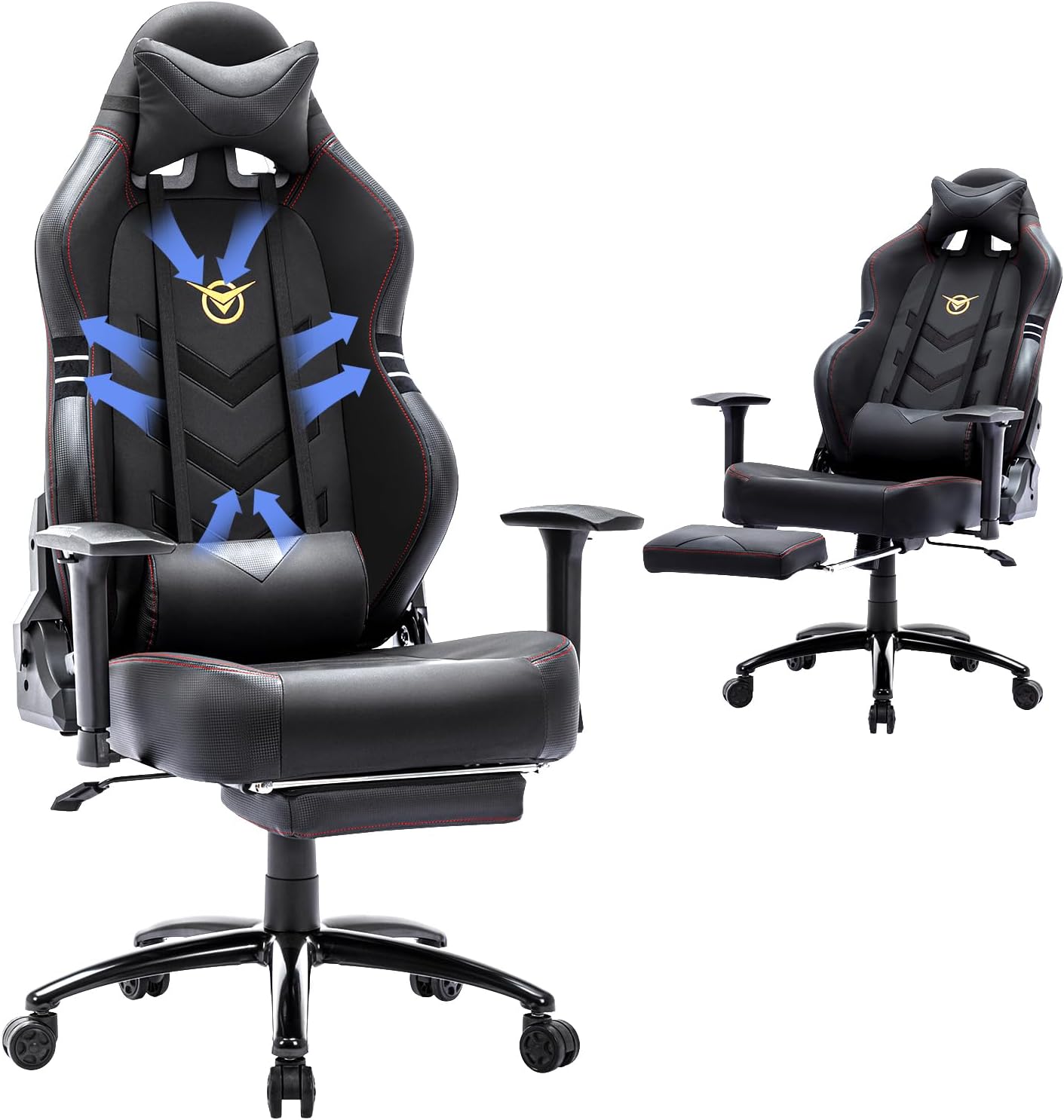 Big and Tall Gaming Chair with Footrest 350lbs-Racing Computer Gamer Chair, Ergonomic High Back PC Chair with Wide Seat, Reclining Back, 3D Armrest for Adult-Black