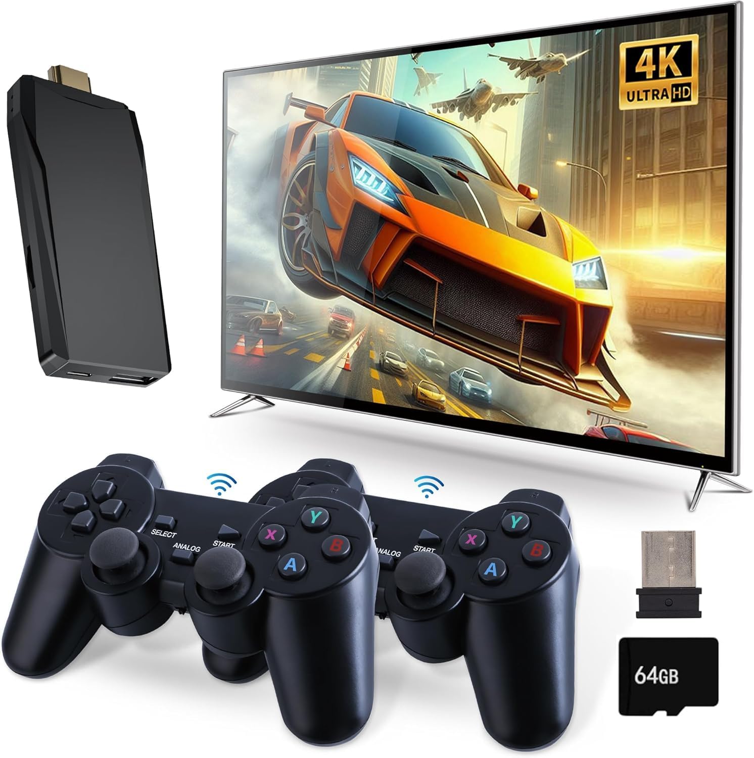 Retro Game Console, Wireless Retro Game Console, Plug & Play Video TV Game with 20000+ Built-in Games, 4K HDMI Output, and 2.4GHz Wireless Controller, 9 Classic Emulators（Black）