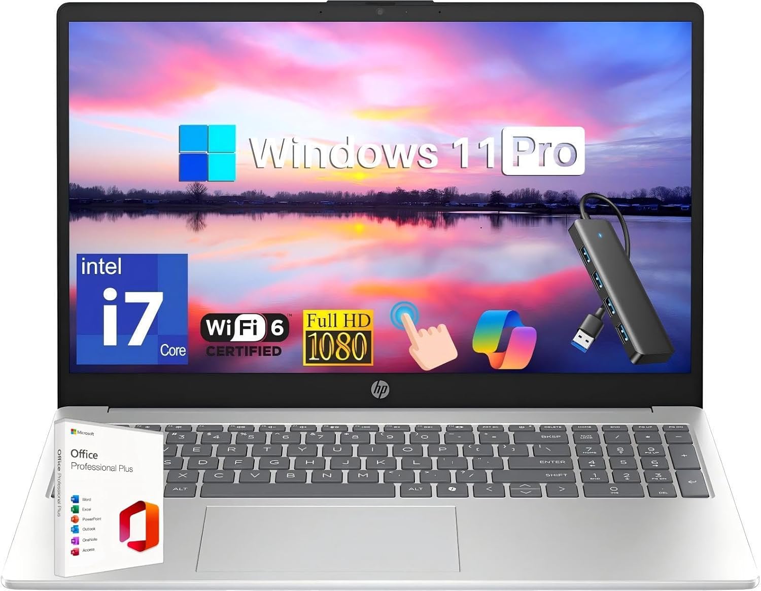 HP 15.6″ Full HD Touchscreen Laptop Computer, 13th Gen Intel 10-core i7-1355U, 32 GB RAM, 1 TB SSD, Free Microsoft Office Lifetime License, Copilot AI Chat, WiFi 6, Long Battery Life, Win 11 Pro