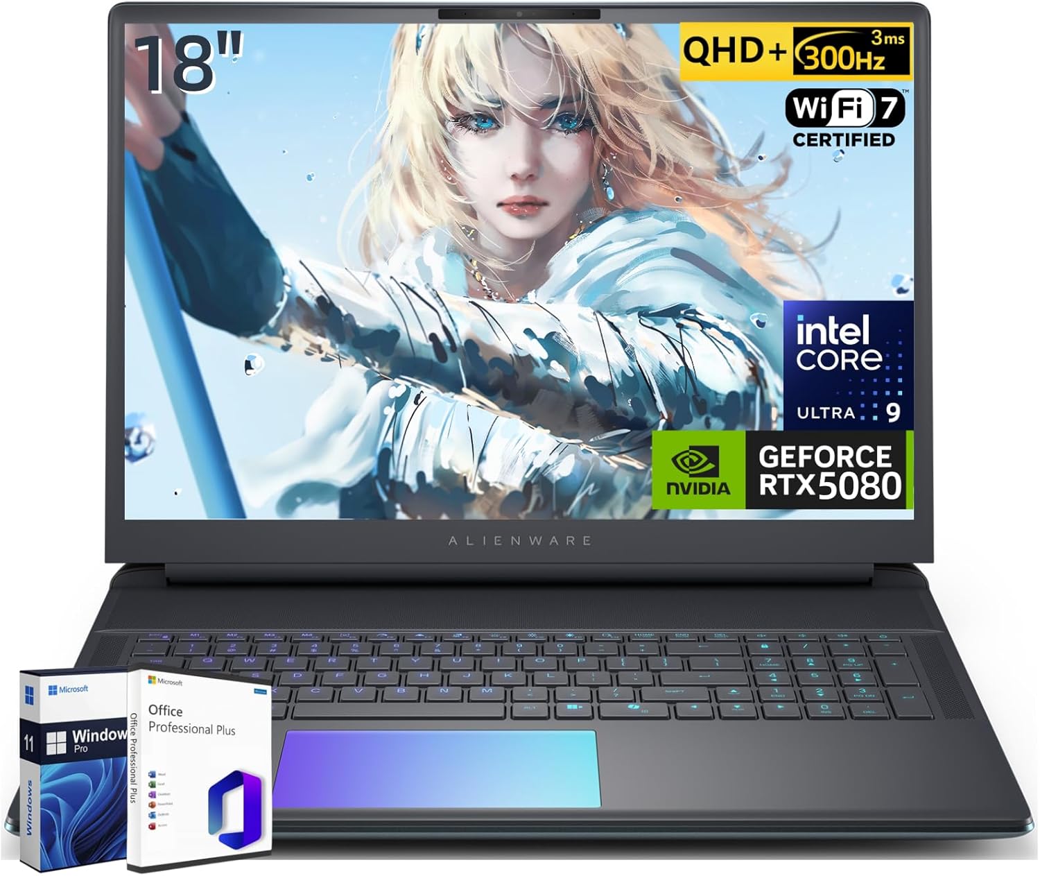 Alienware 18 Area-51 Gaming Laptop, NVIDIA RTX 5080 16GB GDDR7, 18″ QHD+ 300Hz Display, Intel Ultra 9 275HX(Beats i9), 4K Camera, WiFi 7, BT 5.4, 64 GB DDR5, 8 TB SSD, Win 11 Pro, Office Pro Lifetime