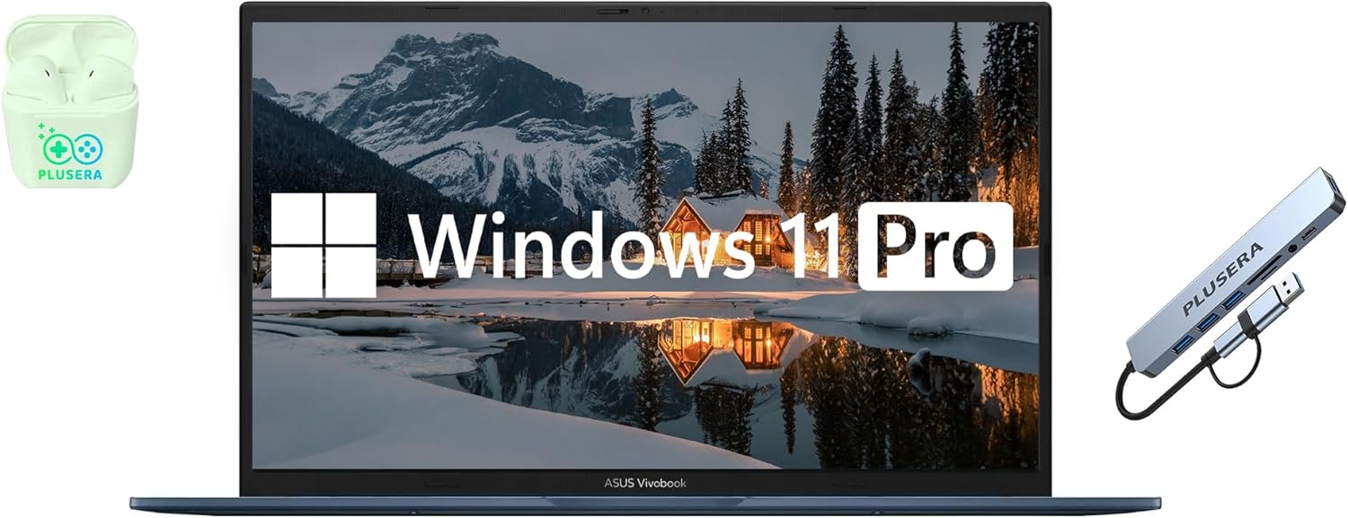 ASUS Vivobook 17.3″ FHD Laptop, 6-Core Intel Core i3, 16GB RAM 1TB Storage (512GB SSD+512GB Docking Station Set), Windows 11 Pro with Microsoft Office Home & Business Included, PLUSERA Earphones, Blue