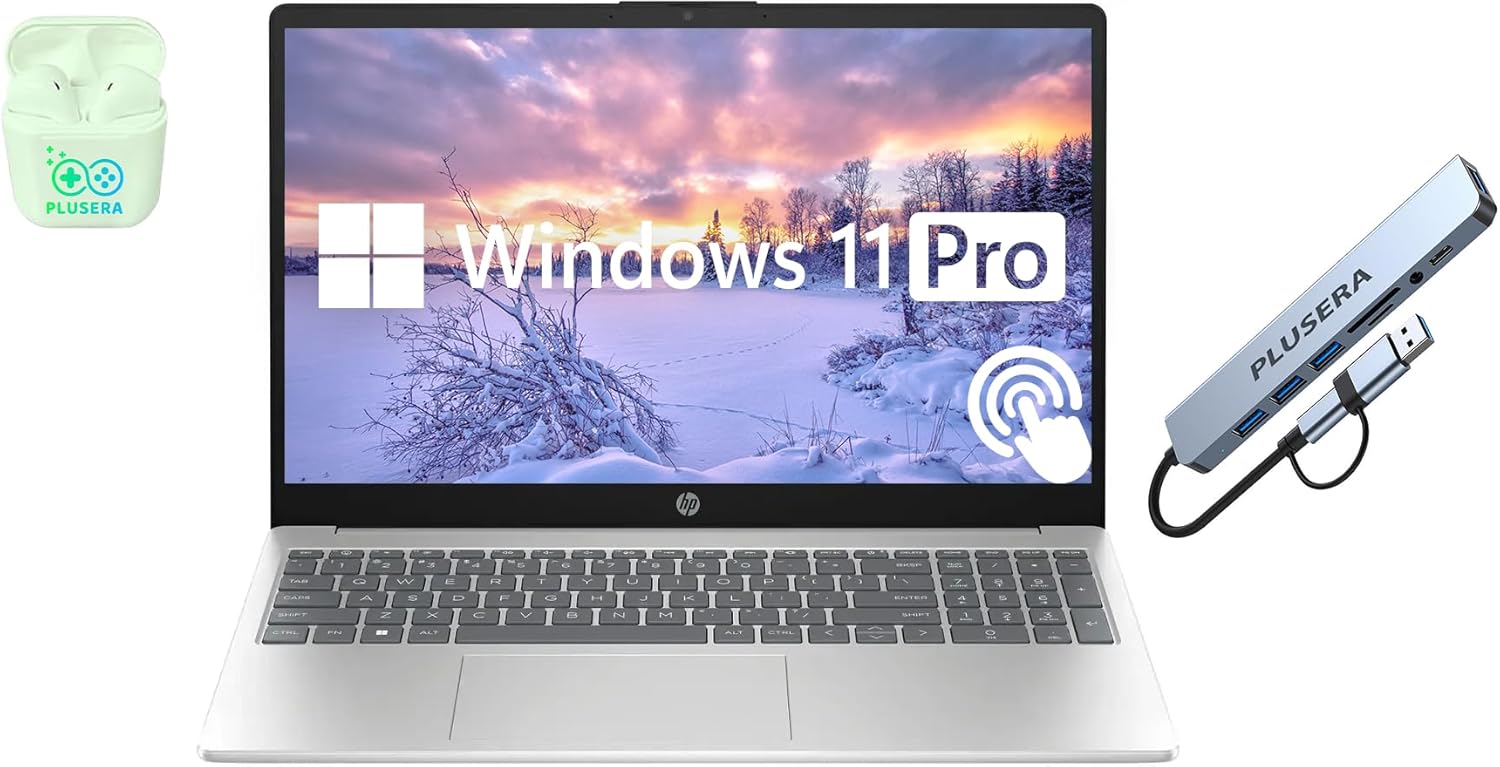 HP 15.6″ Touchscreen Laptop, 64GB RAM 2.5TB Storage (2TB SSD+512GB Docking Station Set), 6-Cores Intel Core i3, Windows 11 Pro with Microsoft Office Included, PLUSERA Earphones, Silver