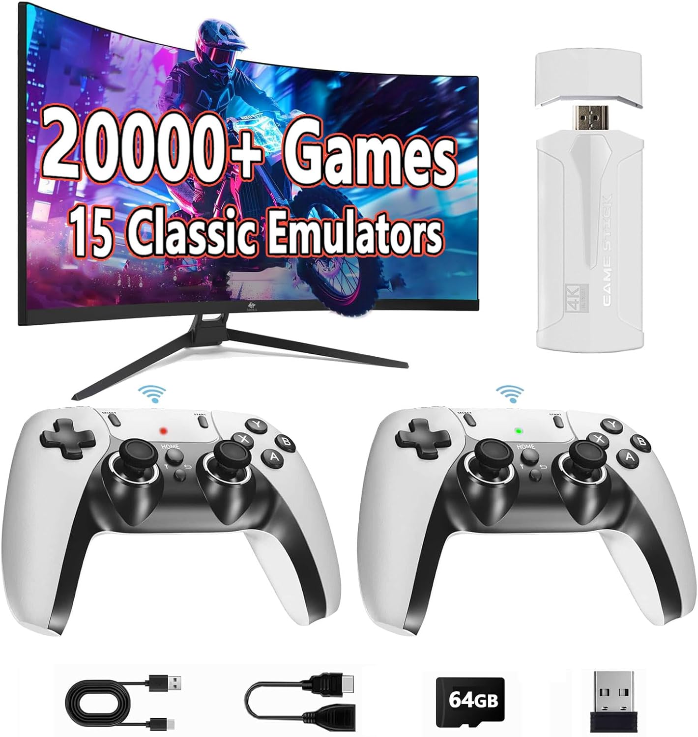 Upgrade Retro Game Stick Pro, Wireless Retro Game Console with 19500+ Games, Built-in 14 Game Emulators, Plug and Play Video Games for TV, 4K HDMl, Retro Gaming Console with Dual 2.4G Controllers