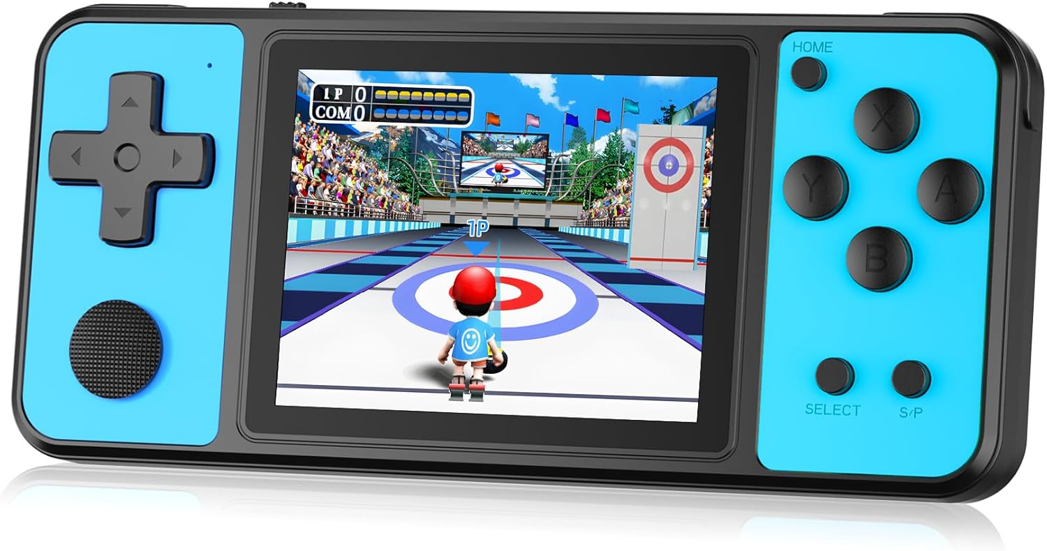 32 Bit Handheld Games for Kids Built-in 139 Video Games, 3.0″ IPS Screen Rechargeable Travel Toys for Ages 4-13, Mini Electronic Gaming Player Xmas Birthday Gifts for Boys Girls (Blue)