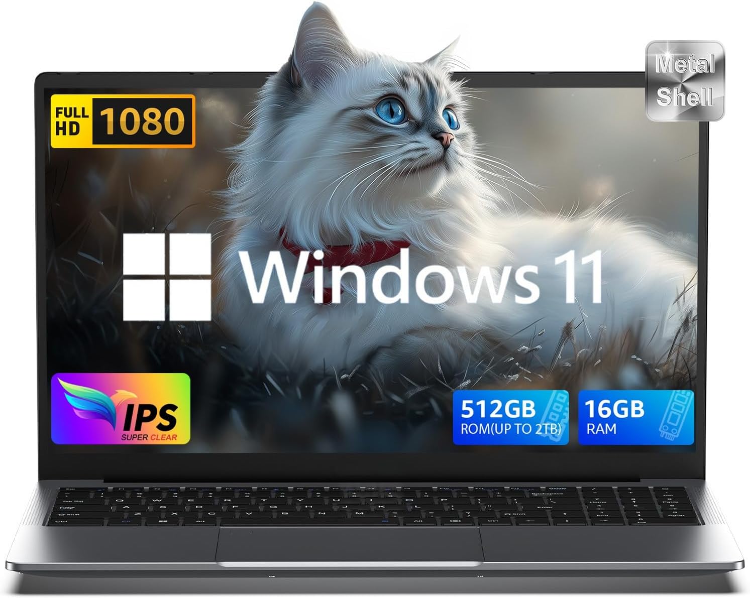 15.6″ Laptop with Windows 11, Intel N150 Processor,16GB DDR4 RAM 512GB SSD, FHD IPS Display, 5000mAh Battery,WiFi,Bluetooth,Type-C,Micro SD,Slim Laptops Computer for Business Office Student