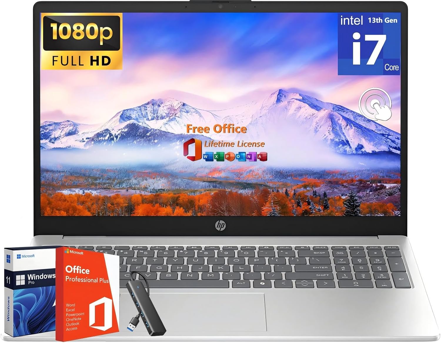 HP 15.6″ FHD Touchscreen Business Laptop, with Lifetime Office Pro, Intel 10-Core i7-1355U, 32 GB RAM, 1 TB SSD, Intel Iris Xe GPU, Wi-Fi 6, HD Camera, HDMI, Copilot, Windows 11 Pro, w/Accessories