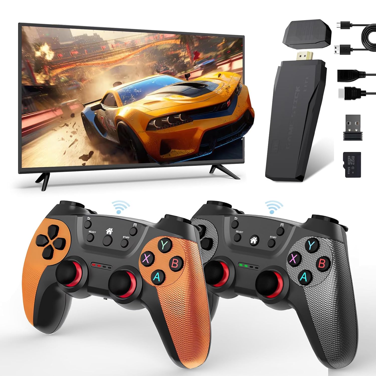 Upgraded Wireless Retro Gaming Console, Retro Game Stick 4K with 20,000+ Games and 9 Emulators Built-in, Plug and Play Video Games for TV, 2.4G Wireless Controllers