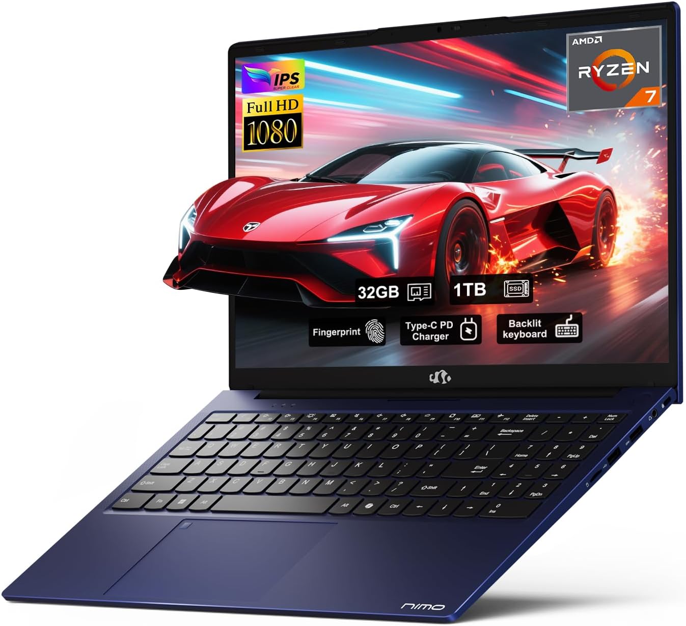 NIMO 15.6” FHD IPS Business-Laptop-Computer – 8 Cores AMD Ryzen 7 6800H, 32GB DDR5 RAM 1TB SSD(Beat Intel i7 12700H, Up to 4.7GHz), AMD Radeon 680M GPU, 100W Type-C, Fingerprint, Backlit Keyboard