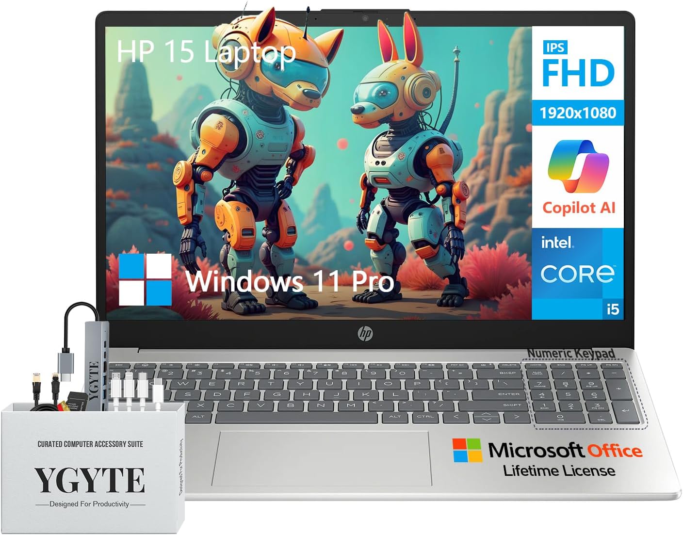 HP 2025 15 Laptop Computer, 15.6″ FHD College Students Business Laptop, Intel Core i5 (10 Cores), 40GB RAM 1TB SSD+512GB Docking Set, Windows 11 Pro Lifetime Office, 10-Key Number Pad