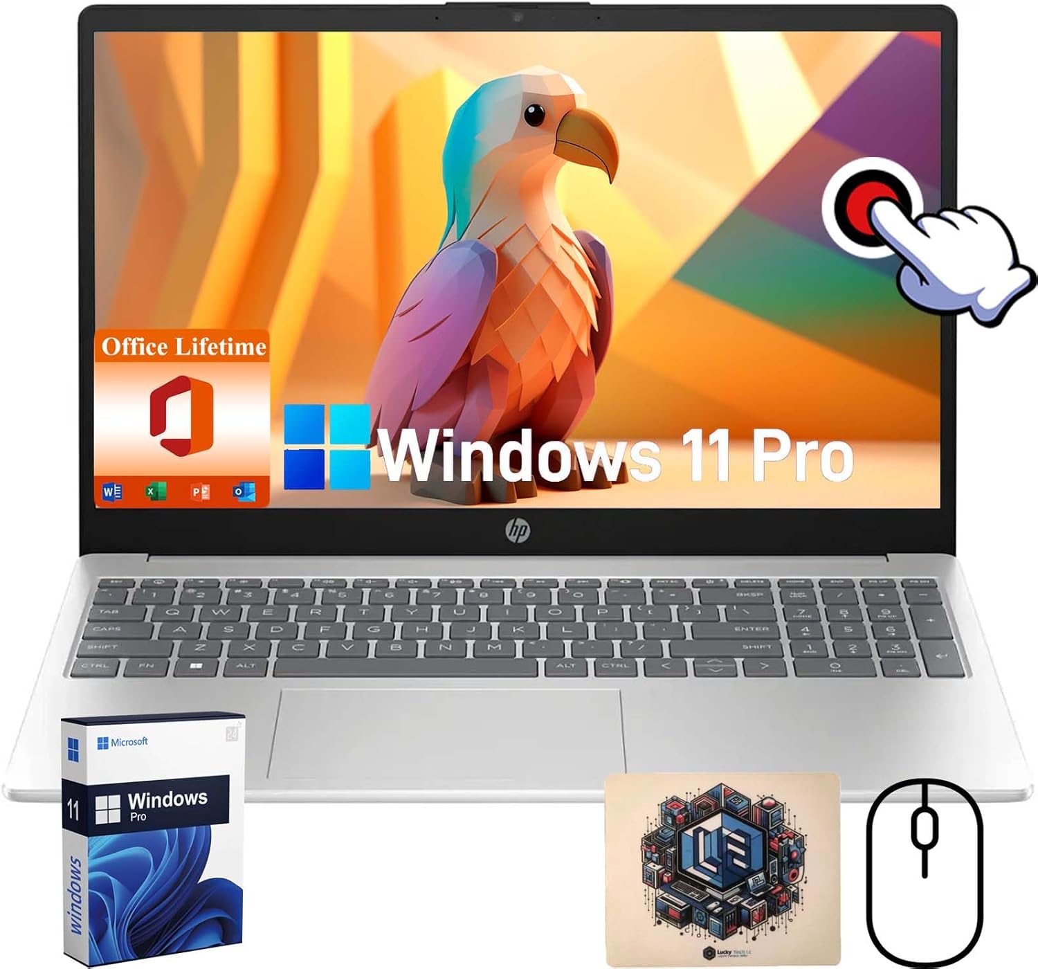 HP Flagship Touchscreen Laptop Computer – Win 11 Pro • Microsoft Office Lifetime • 15.6″ HD Touchscreen • Intel i3 1215U • Wi-Fi 6E • 250 nits Display, w/Laptop Bundle(64G RAM • 2TB SSD)