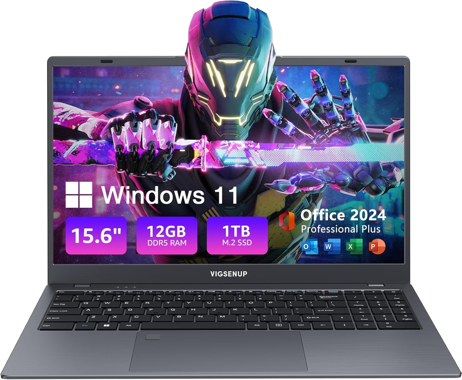 Laptop, 12GB LPDDR5 RAM 1TB SSD, 15.6 Inch Laptop Computer, Win 11 Pro, N95 Quad Core Processor, Up to 3.4GHz, Preinstall Office Pro Plus 2024, WiFi 5, BT 5.0, USB-C, Webcam, Fingerprint