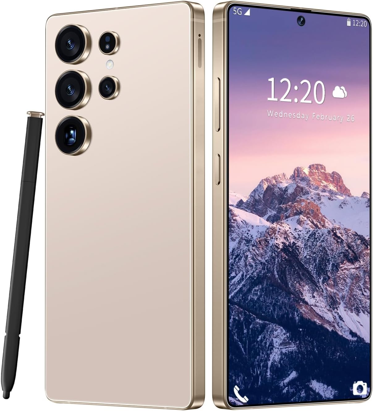 Huness I25 Ultra Unlocked Cell Phone,Built in Pen,12+512GB Unlocked Phone, Android 14 Battery 7000mAh 6.99″ HD Screen Smartphone, 5G/Face ID/Fingerprint Lock/Dual SIM/GPS (Gold, 12+512)