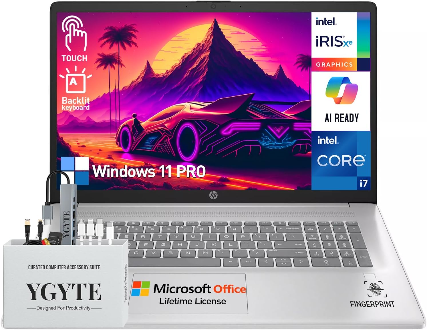 HP 17 Inch Laptop Touchscreen Computer, 17.3″ HD+ Touch Screen Business Laptop PC, Intel Core i7, 64GB RAM 2TB SSD+512GB Docking Set, Windows 11 Pro Lifetime Office, Backlit 10-Key Fingerprint