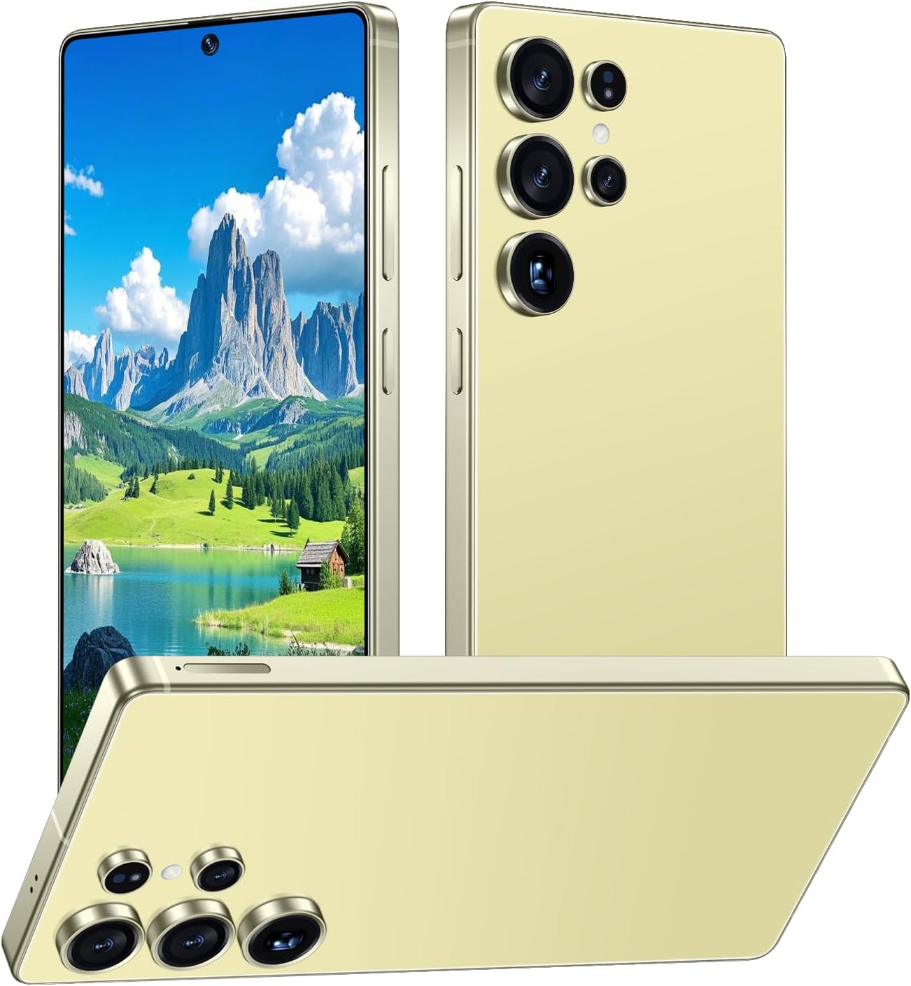 I25 Ultra 5G Unlocked Smartphone,12GB+512GB 7000mAh Fully Cell Phone for Android 14, 6.99“ HD Screen Unlocked Cell Phone, 68MP+108MP Dual Camera/Dual SIM/Fingerprint Lock/Face (Yellow)