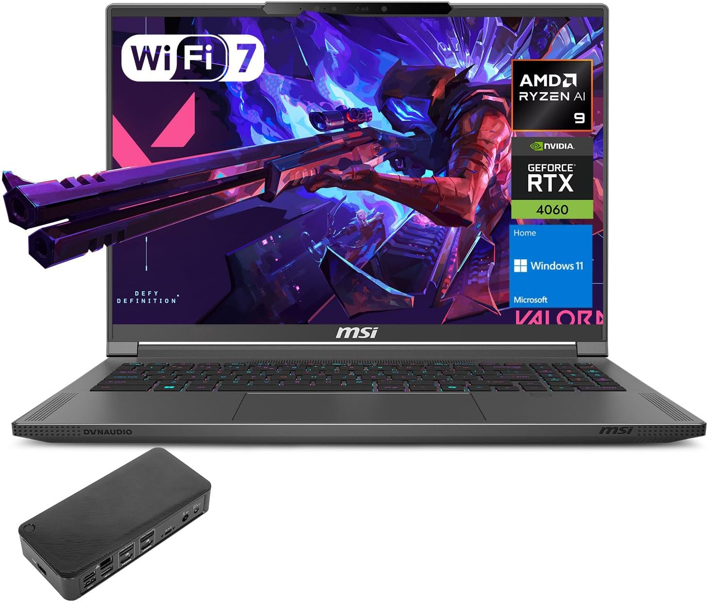 MSI Creator 16 Gaming Laptop, WQXGA 240Hz, AMD Ryzen AI 9 365, NVIDIA GeForce RTX 4060, 32GB RAM, 2TB SSD, Per Key RGB KB, Wi-Fi 7, W11 H, Bundle with Targus 100W Docking Station
