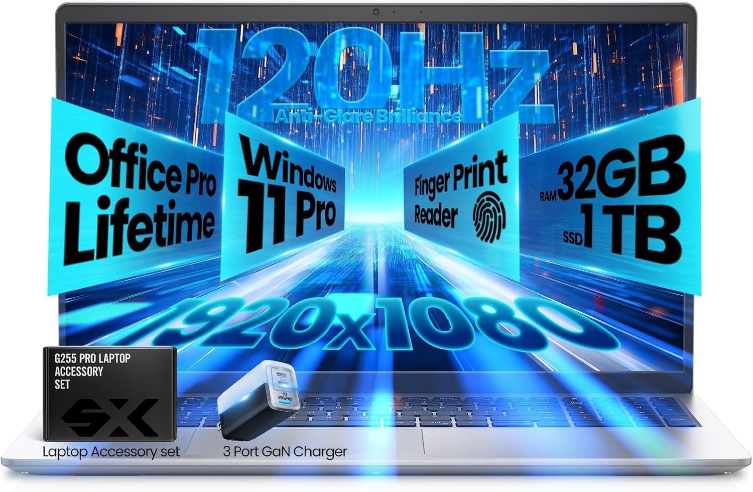 Dell 15.6-Inch Business&Student Laptop – Intel Core i7-1355U AI-Optimized, 15.6″ FHD 120Hz, Backlit KB, Fingerprint Reader w/Windows 11 Pro, Office Pro Lifetime & GAN Charging, 32GB RAM | 1TB SSD