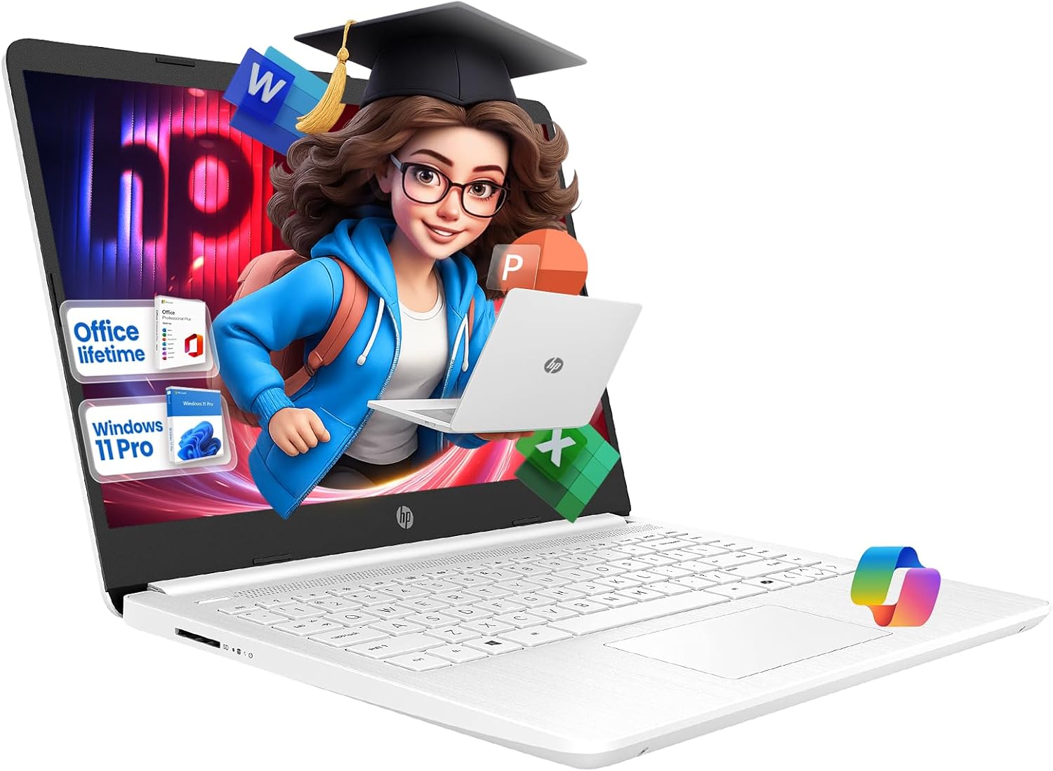HP 14 Inch Ultra Light Laptop for Students and Business – Office Pro Lifetime, Intel N150(Beats N4120), 16GB RAM, 384GB Storage(128GB UFS+256GB MSD), Wi-Fi 6, Windows 11 Pro, Copilot AI, Sliver