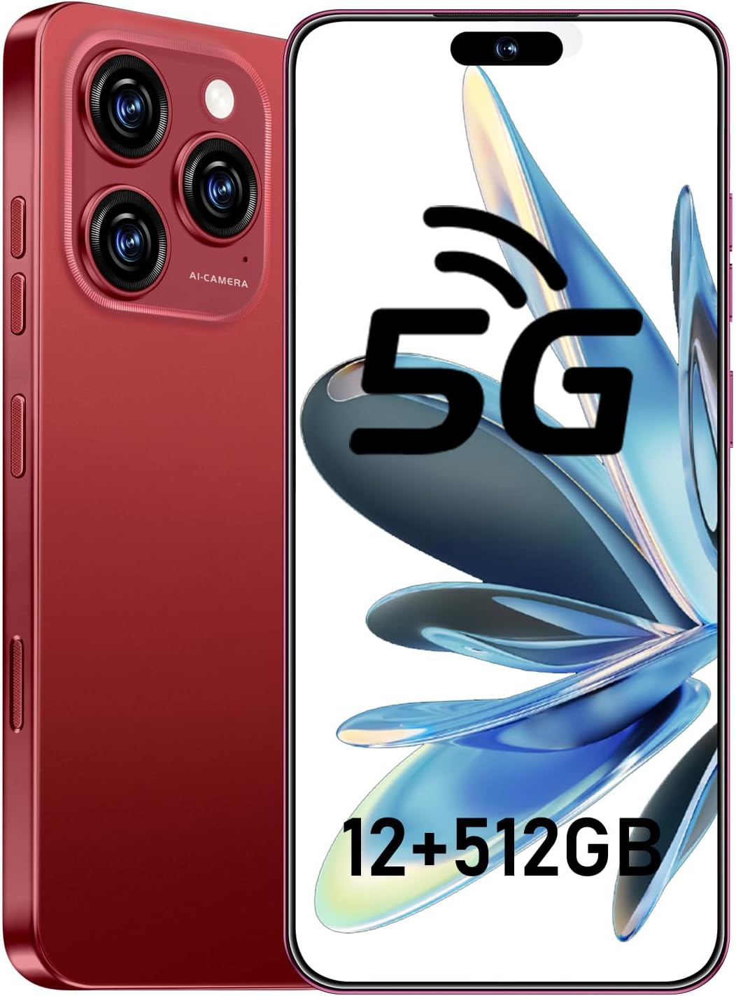 16PROMA X 5G Phone,Smartphone Unlocked Cell Phone 12GB+512GB/6.99“ HD Screen Display/68MP+108MP Camera/7000 mAh, Dual SIM Card/Face Unlock/Fingerprint Button Unlock-and take Photos (Wine Red)