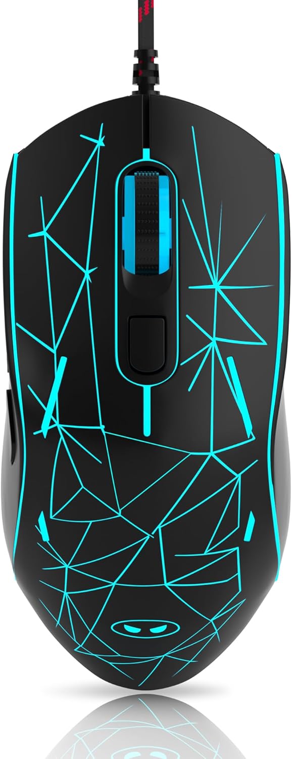 MageGee G6 Wired Gaming Mouse, Ergonomic USB Optical Mouse with 7 Colors Breathing LED Backlit, 6 Adjustable Speed Levels from 600 to 3200 for Laptop PC Computer Games & Work, Black