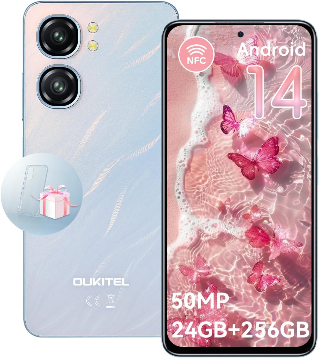 OUKITEL C58 Pro Unlocked Cell Phone – Android 14 Mobile Phone with 24(6+18) GB +256GB/1TB TF Expand, 6.7″ HD+ Screen 90Hz 50MP Main Camera 5150mAh Battery Smartphones, OTG/Dual SIM/NFC/T-Mobile