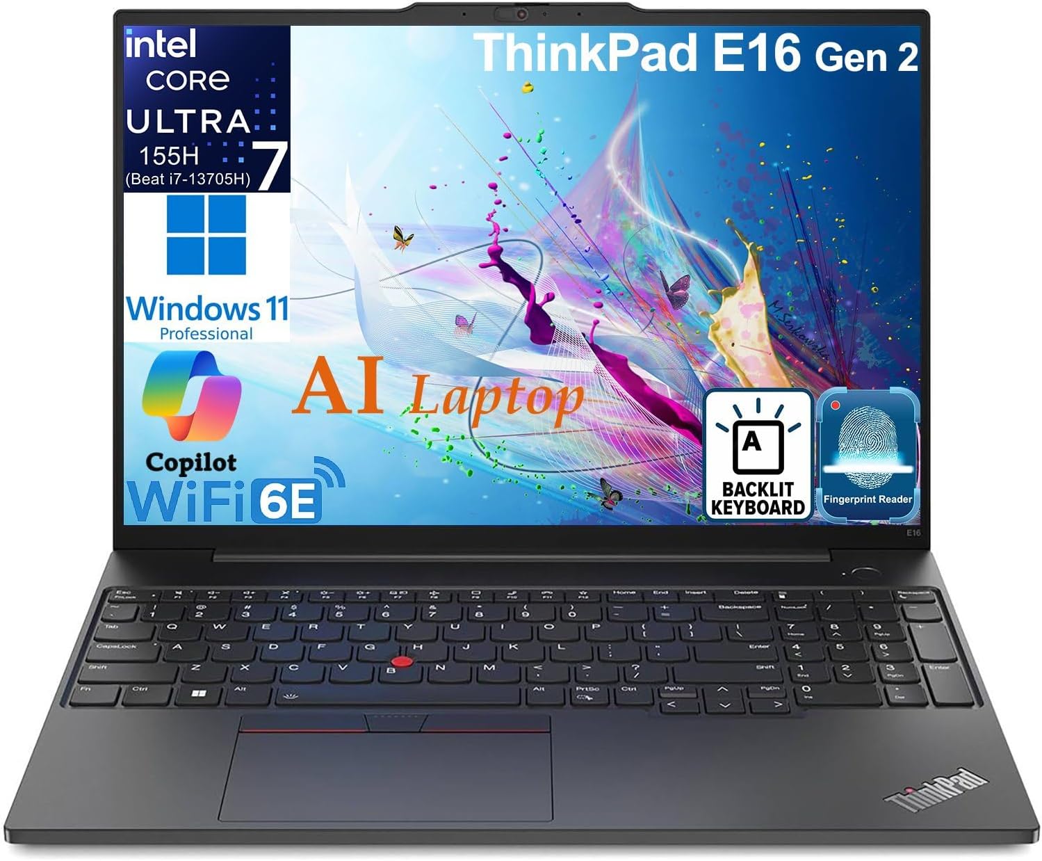 Lenovo ThinkPad E16 G2 Business Laptop Computer, Intel 16-Core Ultra 7 155H (Beat i7-13705H), 64GB DDR5 RAM, 2TB PCIe SSD, 16″ FHD+, WiFi 6E, Backlit Keyboard, Fingerprint Reader, W11 Pro, Vent-Hear