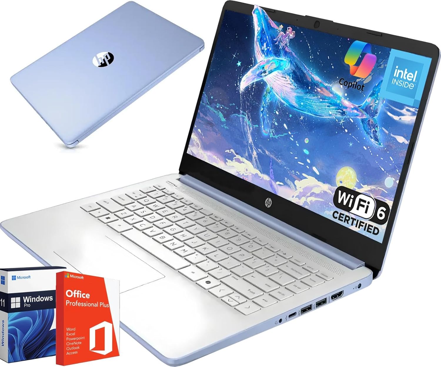 HP 2025 New Student Business Laptop, Intel N150 CPU(Beats N4120), 14 Inch LED, 16GB RAM, 384GB Storage(128GB UFS+256GB MSD), Wi-Fi 6, Copilot AI, Office Pro Lifetime, Windows 11 Pro, Sky Blue, w/Mouse