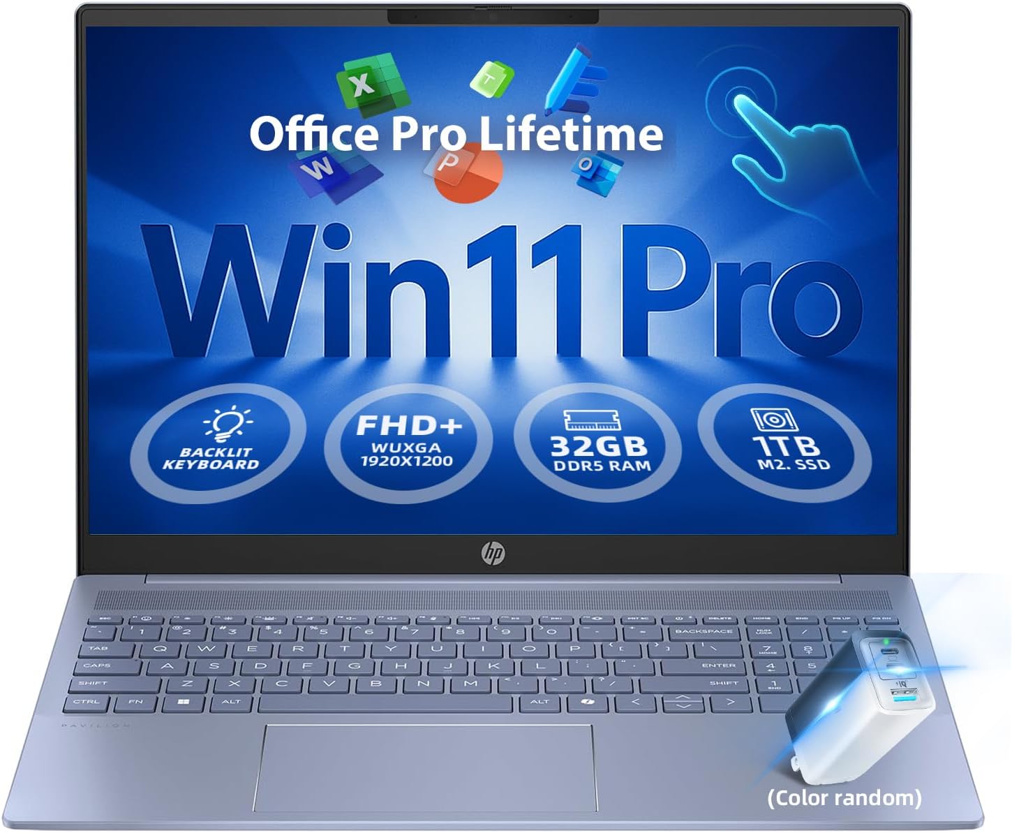 HP Pavilion 16 Touchscreen Laptop – Intel Core 7 150U (Beats i7-1355U) – 16″ WUXGA Display – AI Copilot, Backlit – Windows 11 Pro, Office Pro Lifetime 65W GaN Charging– Sky Blue – 32GB RAM | 1TB SSD