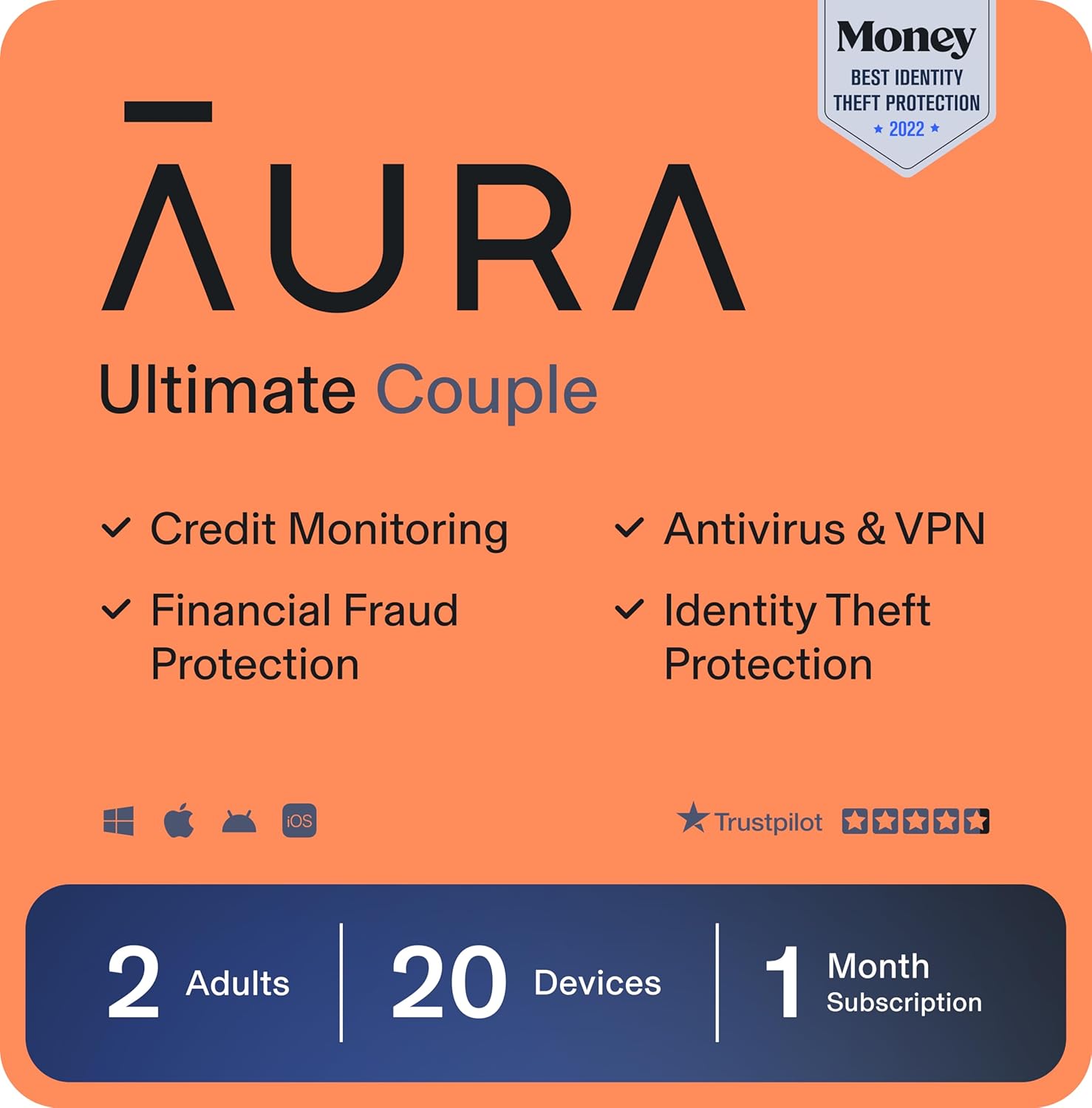 Aura Ultimate Online Safety Suite | Internet Security & Identity Protection Software | Antivirus, VPN, Password Manager, Dark Web Monitoring | Couple Plan, 1 Month Prepaid Subscription [PC/Mac Online Code]