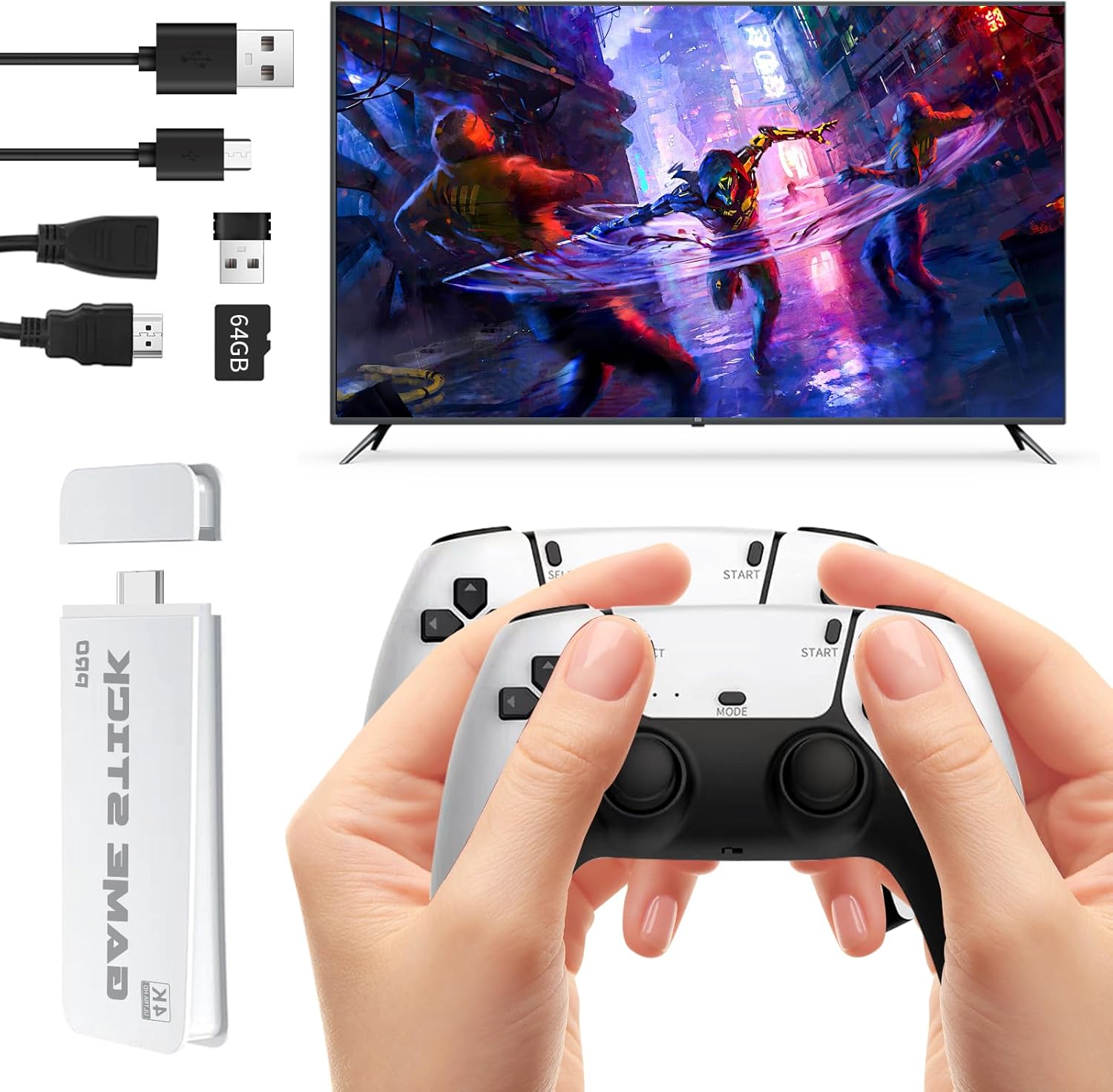 Retro Game Stick, Retro Gaming Console with Built-in 20000+ Classic Games, Wireless Game Stick, Retro Game Console 64GB, 4K, HDMI Output, 23 Emulators, Game Console with Dual 2.4G Wireless Controllers