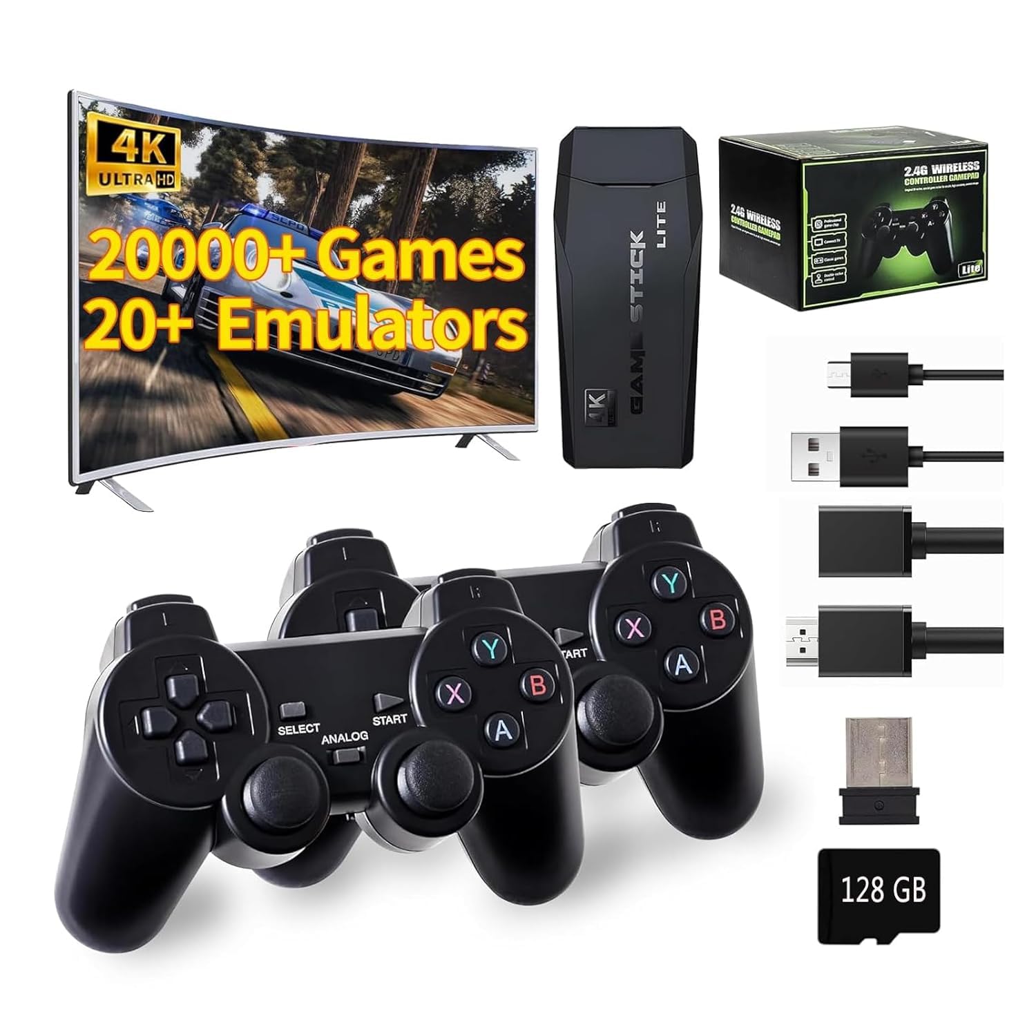 TEFELE Wireless Retro Game Console, Plug-and-Play Retro Video Games, Built-in 20,000+Games and 23 Emulators, Classic Video Games with 4K HDMI Output, with Upgrade Dual 2.4G, Controllers Black(64GB)