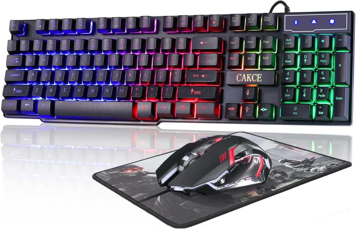 RGB Gaming Keyboard and Colorful Mouse Combo,USB Wired LED Backlight,Letter Glow,Mechanical Feeling for Laptop PC Computer Game and Work