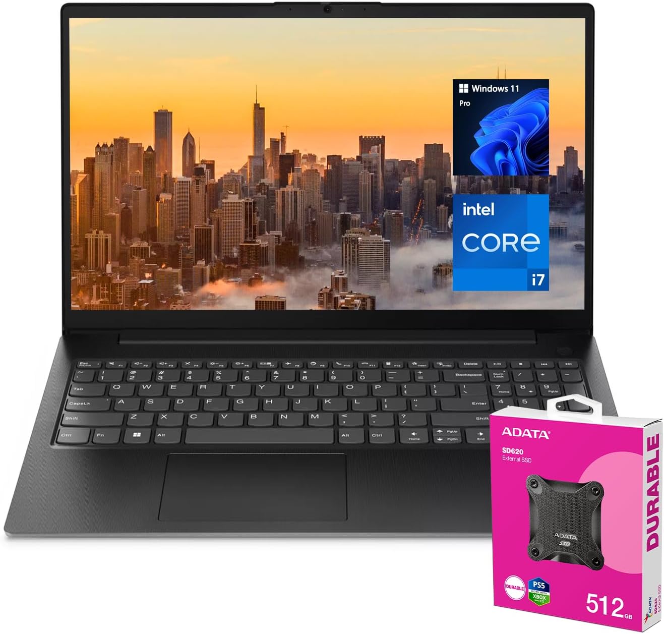 Lenovo V-Series V15 Business Laptop | 15.6″ FHD 1920 * 1080 | 13th Gen Intel Core i7-13620H | 40GB RAM | 1TB SSD | Webcam | Wi-Fi 6 | Windows 11 Pro | Black | Bundle with ADATA 512GB External SSD