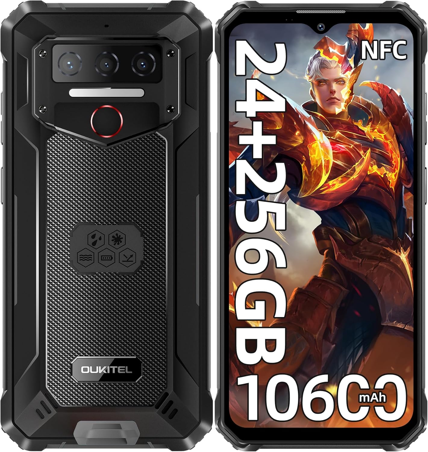 OUKITEL WP23 Plus Rugged Smartphone Unlocked 2025-24GB+256GB Cell Phones, 10600mAh Battery, 6.52” Display Smartphone, 13MP Camera, 4G Dual SIM Android 14 Phone, IP68/IP69K/NFC/GPS/T-Mobile, Black