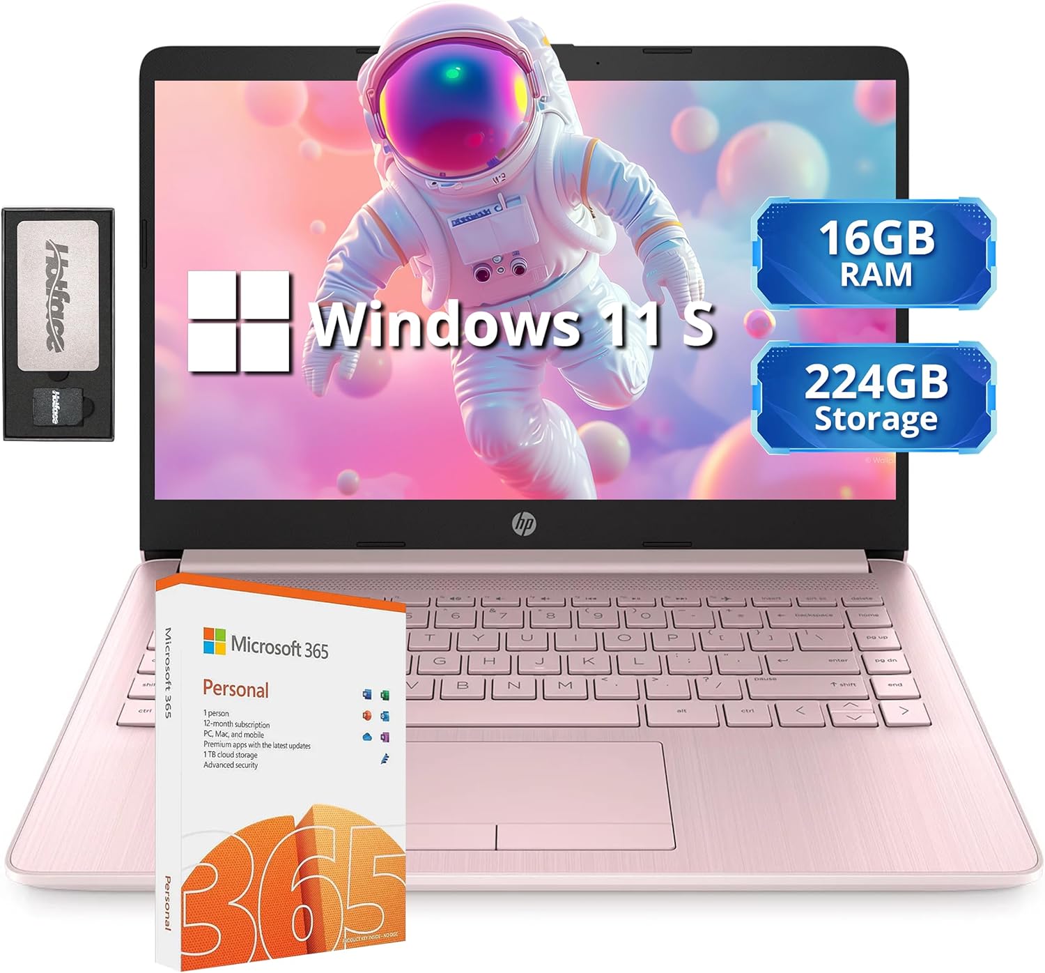 HP Stream 14″ HD Lightweight Laptop, Intel Celeron N4120, 16GB RAM, 224GB Storage(64GB eMMC + 160GB Docking Station), Intel UHD Graphics, HD Webcam, 1 Year Office 365, WiFi, Bluetooth, Win 11s, Pink