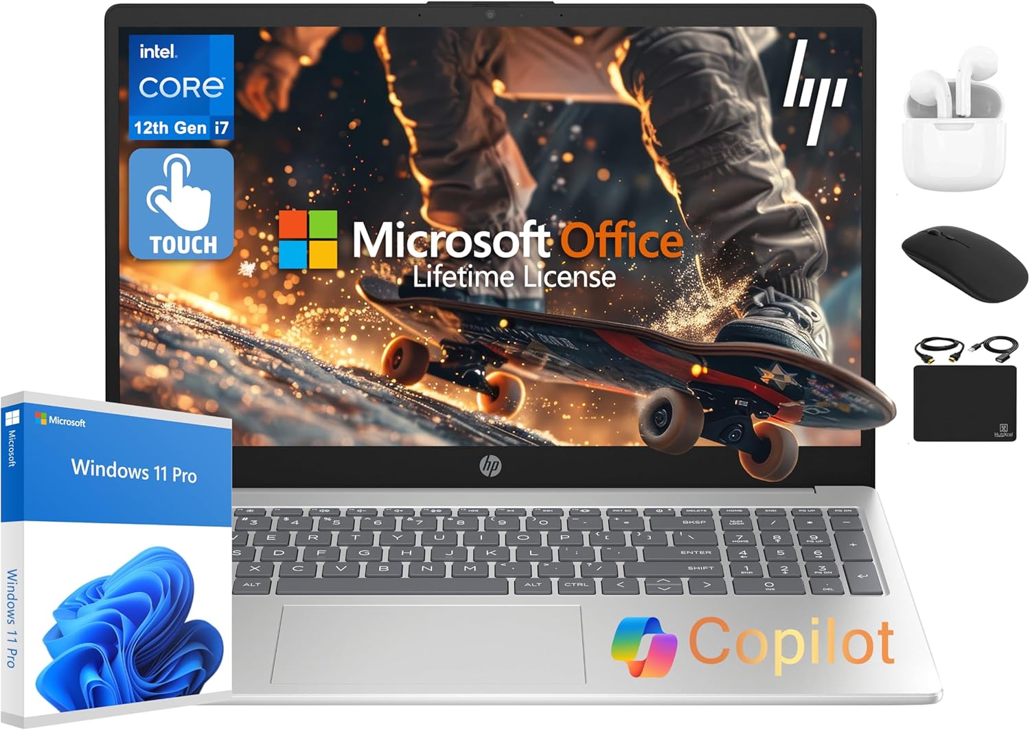 HP 2025 Flagship 15.6″ FHD Touchscreen Laptop, 10-Core Intel i7 Processor, 32GB RAM, 1.5TB Storage (1TB SSD + 500GB Ext), Iris Xe Graphic WiFi, HubxcelAccessory, Win 11 Pro w/Lifetime Microsoft Office